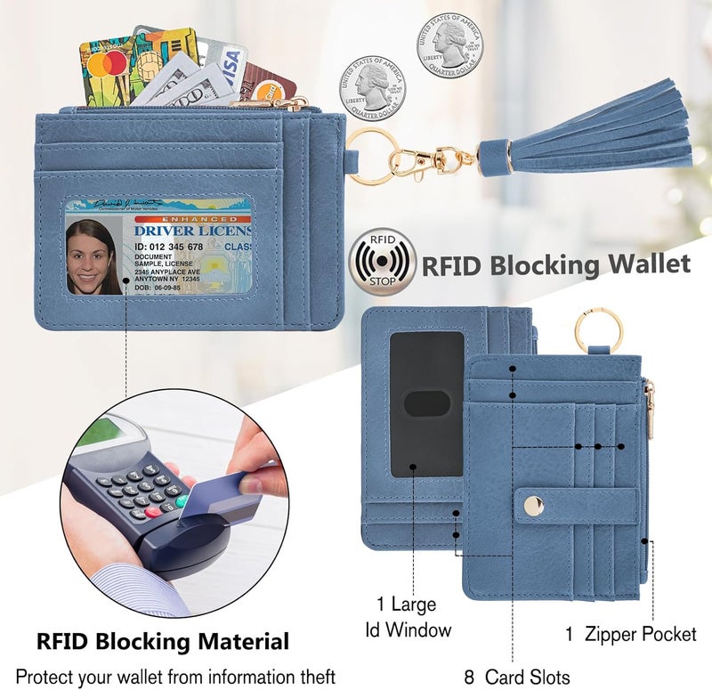 KNGITRYI Small Wristlet Wallets for Women RFID Credit Card Holder Wallet Keychain Wristlet Wallet Credit Card Wallets for Women (sky blue) - Image 2
